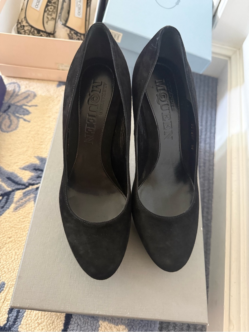 Alexander McQueen Black Suede Rounded Toe Pumps